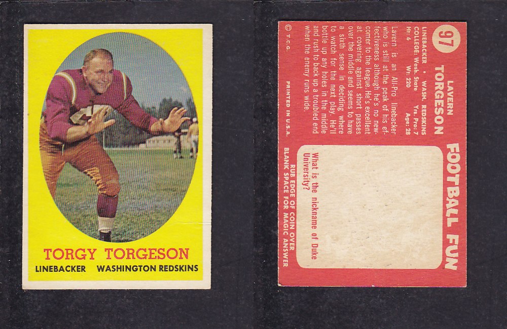1958 NFL TOPPS FOOTBALL CARD #97 T. TORGESON photo