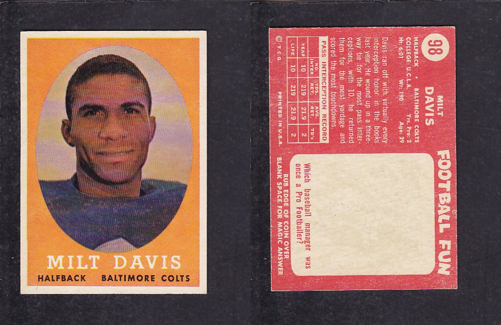 1958 NFL TOPPS FOOTBALL CARD #98 M. DAVIS photo