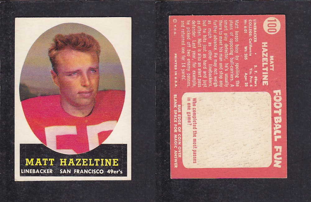 1958 NFL TOPPS FOOTBALL CARD #100 M. HAZELTINE photo