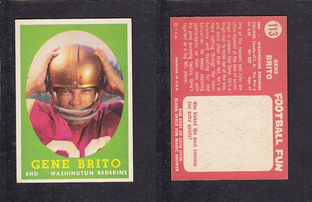 1958 NFL TOPPS FOOTBALL CARD #113 G. BRITO photo