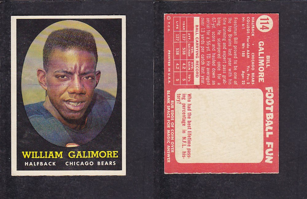 1958 NFL TOPPS FOOTBALL CARD #114 W. GALIMORE photo