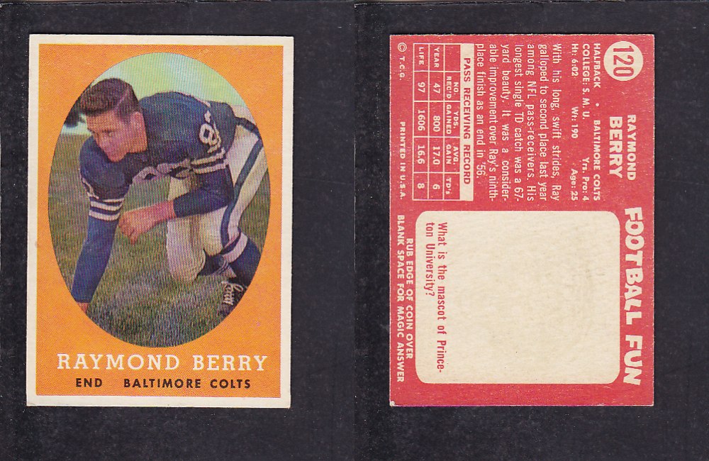 1958 NFL TOPPS FOOTBALL CARD #120 R. BERRY photo