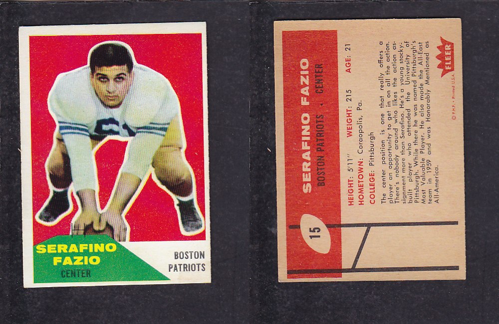 1960 NFL FLEER FOOTBALL CARD #15 S. FAZIO  photo