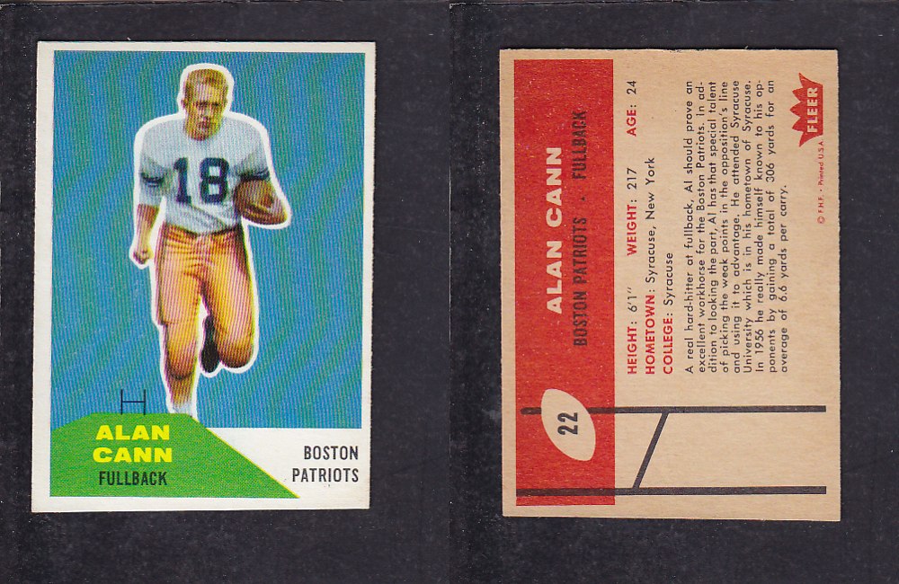 1960 NFL FLEER FOOTBALL CARD #22 A. CANN photo