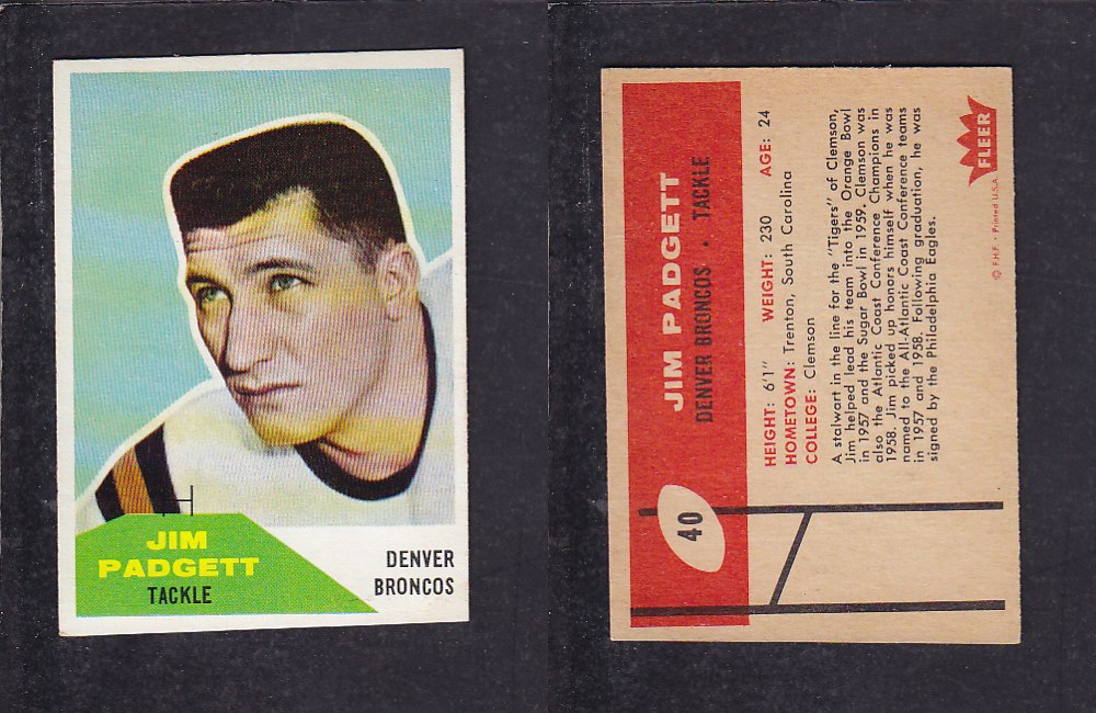 1960 NFL FLEER FOOTBALL CARD #40 J. PADGETT photo