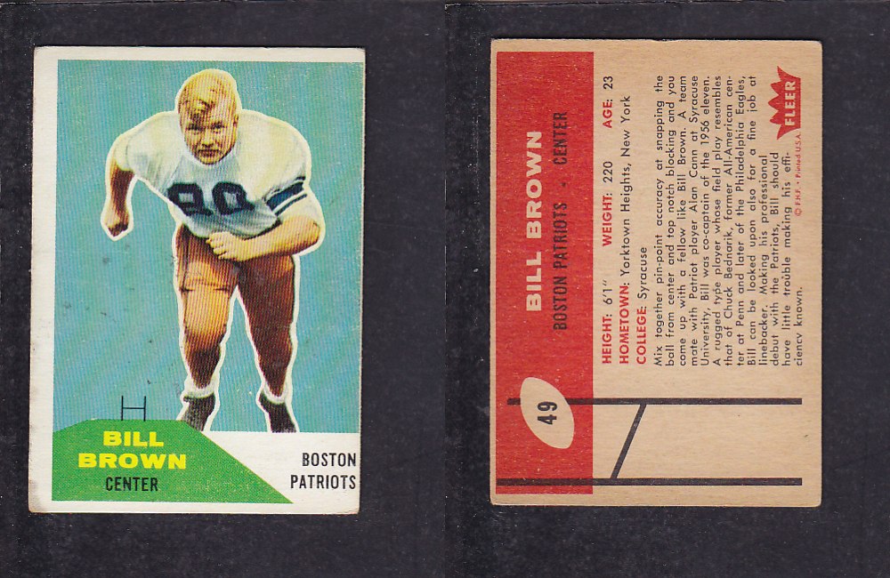 1960 NFL FLEER FOOTBALL CARD #49 B. BROWN photo