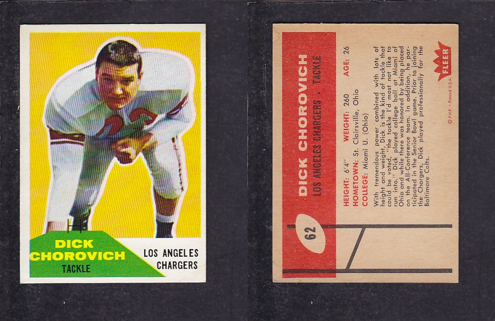 1960 NFL FLEER FOOTBALL CARD #62 D. CHOROVICH photo