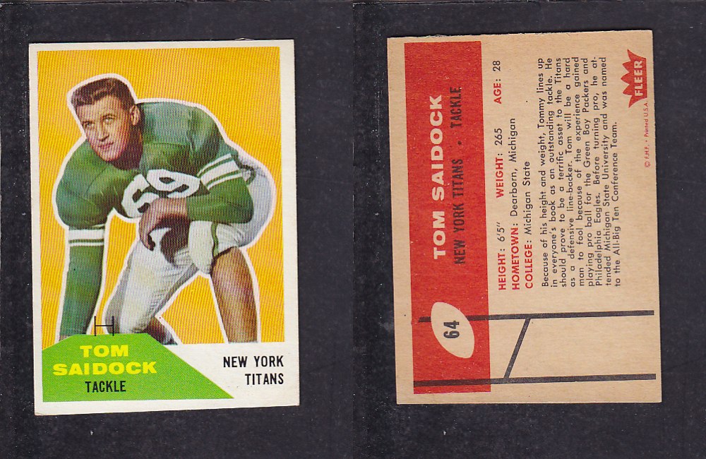 1960 NFL FLEER FOOTBALL CARD #64 T. SAIDOCK photo