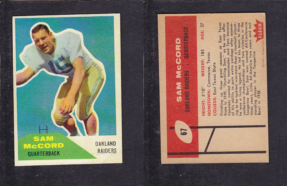 1960 NFL FLEER FOOTBALL CARD #67 S. MCCORD photo