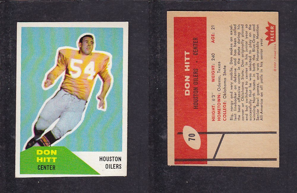 1960 NFL FLEER FOOTBALL CARD #70 D. HITT photo