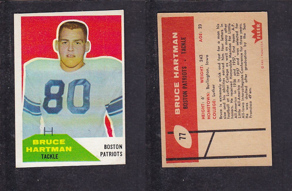 1960 NFL FLEER FOOTBALL CARD #77 B. HARTMAN photo