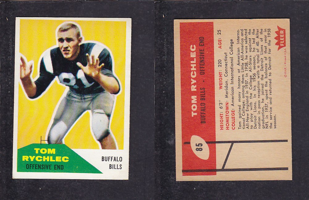 1960 NFL FLEER FOOTBALL CARD #85 T. RYCHLEC photo