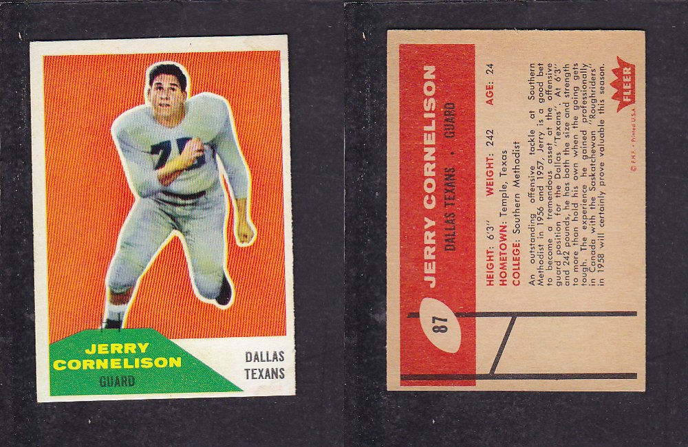 1960 NFL FLEER FOOTBALL CARD #87 J. CORNELISON photo