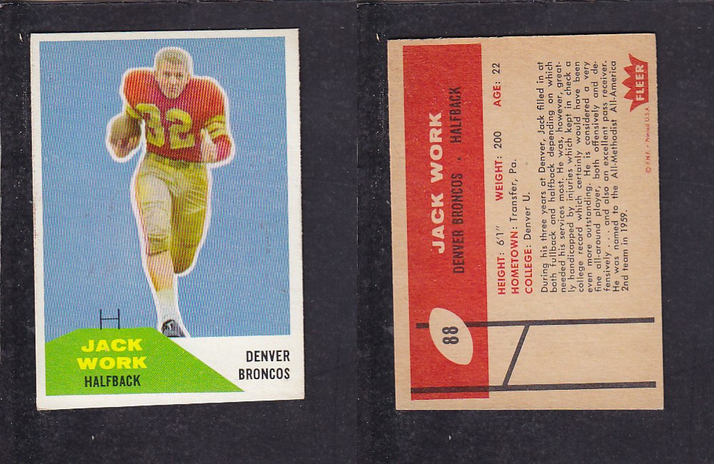 1960 NFL FLEER FOOTBALL CARD #88 J. WORK photo