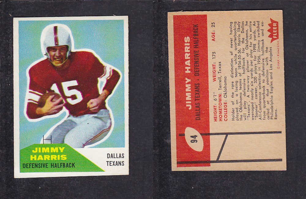 1960 NFL FLEER FOOTBALL CARD #94 J. HARRIS photo