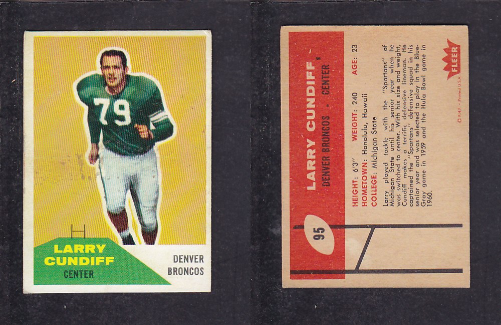 1960 NFL FLEER FOOTBALL CARD #95 L. CUNDIFF photo