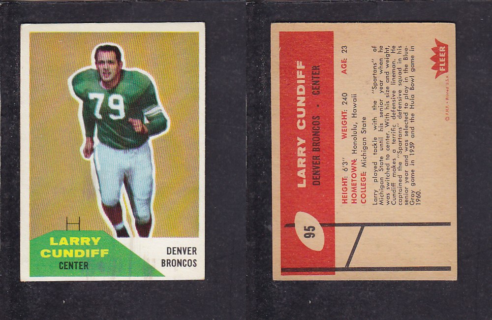 1960 NFL FLEER FOOTBALL CARD #95 L. CUNDIFF photo