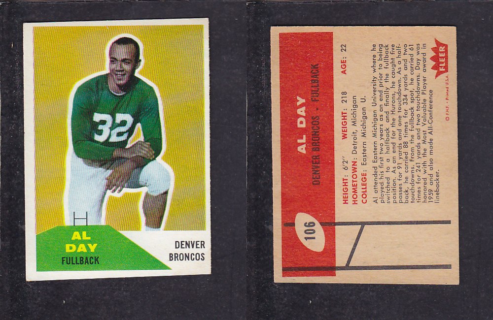 1960 NFL FLEER FOOTBALL CARD #106 A. DAY photo