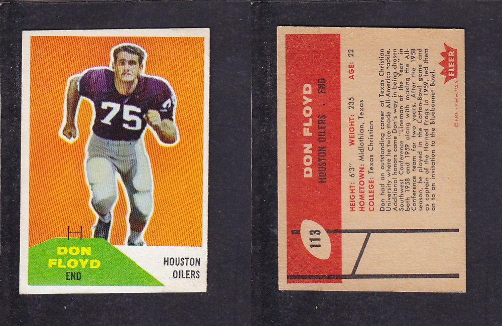 1960 NFL FLEER FOOTBALL CARD #113 D. FLOYD photo