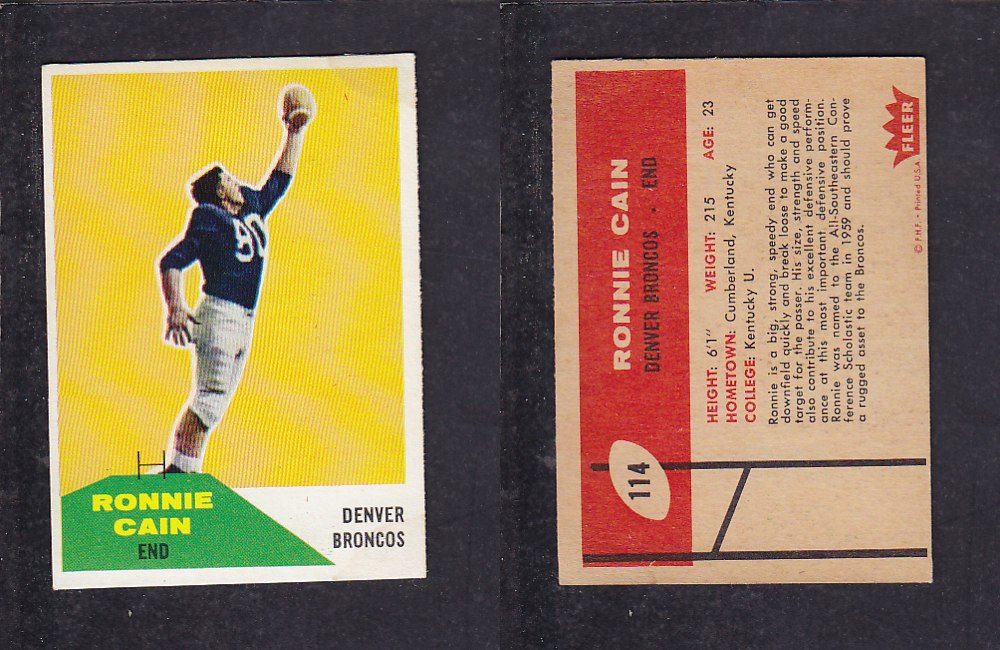 1960 NFL FLEER FOOTBALL CARD #114 R. CAIN photo