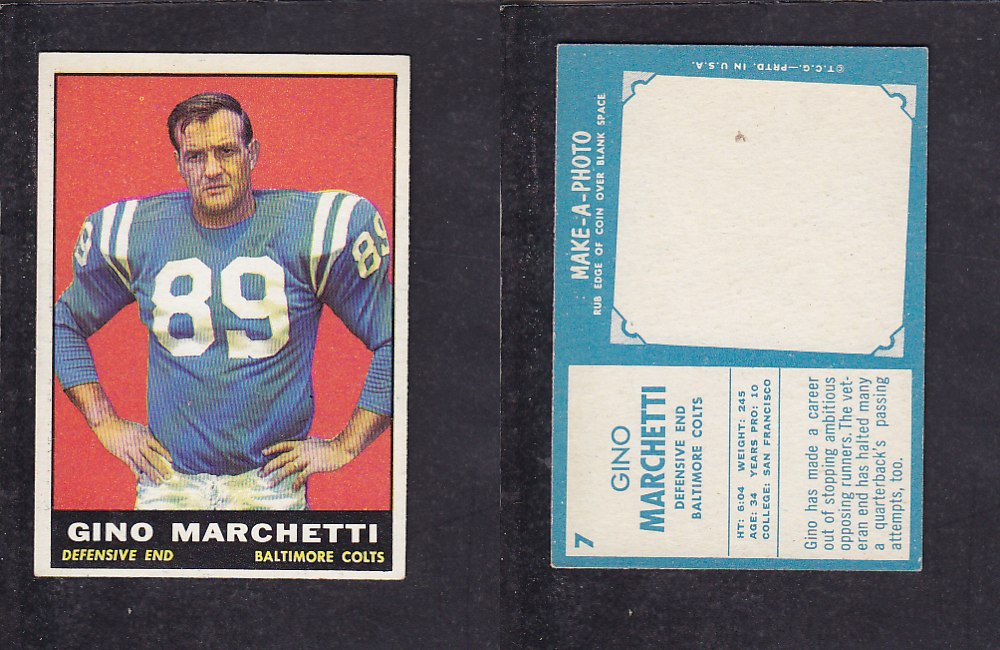 1961 NFL TOPPS FOOTBALL CARD #7 G. MARCHETTI photo