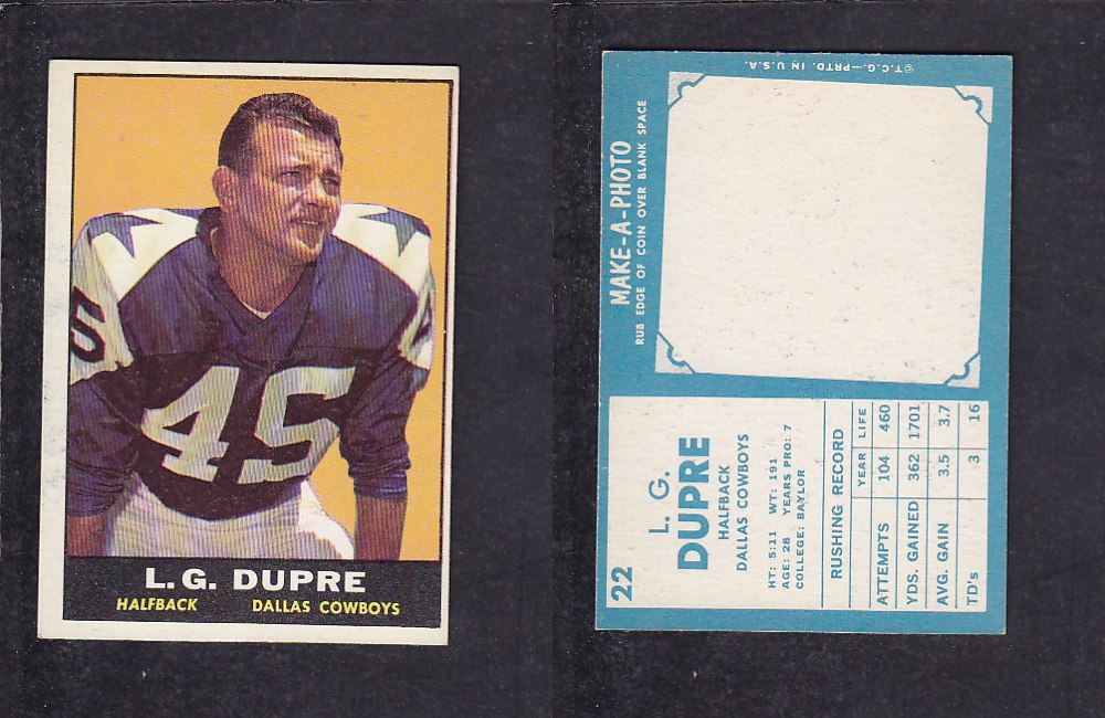 1961 NFL TOPPS FOOTBALL CARD #22 L. DUPRE photo