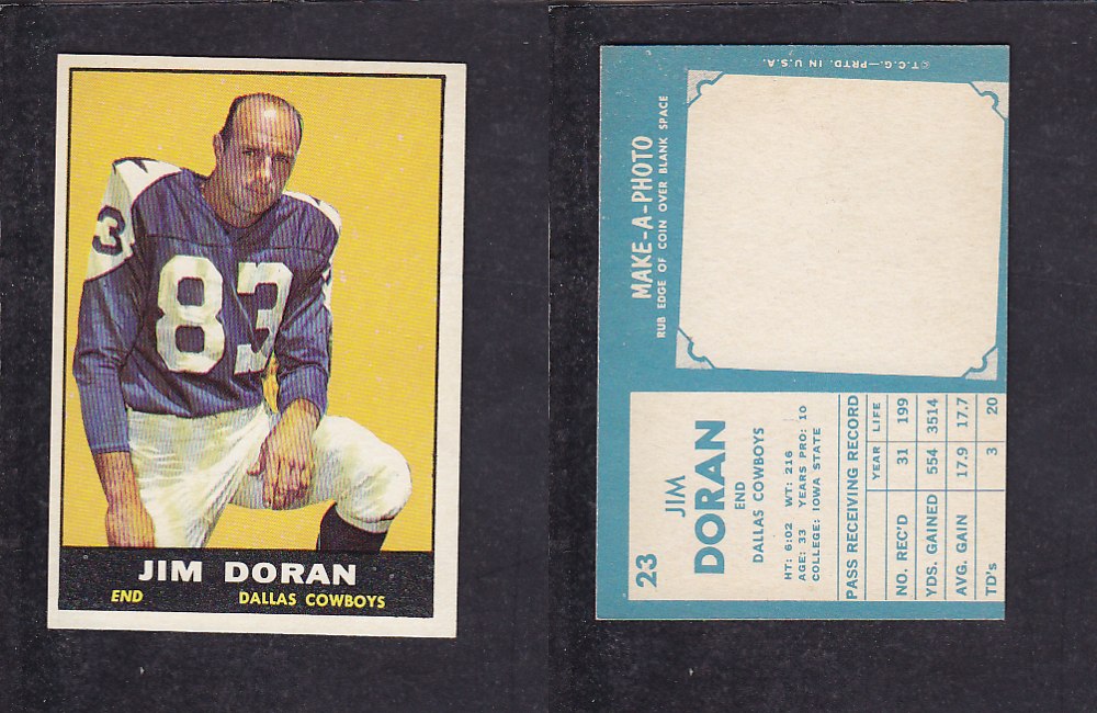 1961 NFL TOPPS FOOTBALL CARD #23 J. DORAN photo