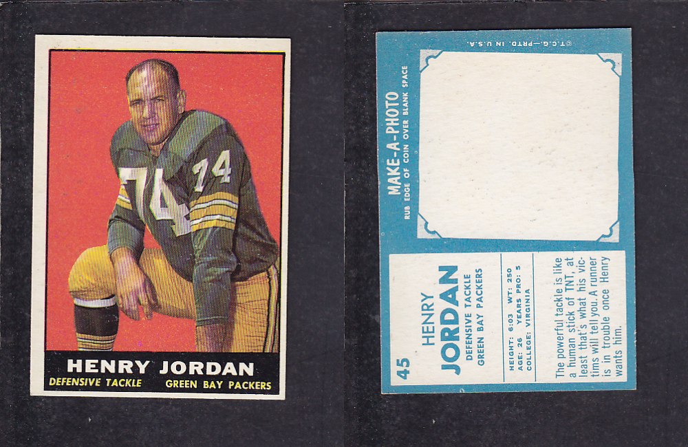 1961 NFL TOPPS FOOTBALL CARD #45 H. JORDAN photo