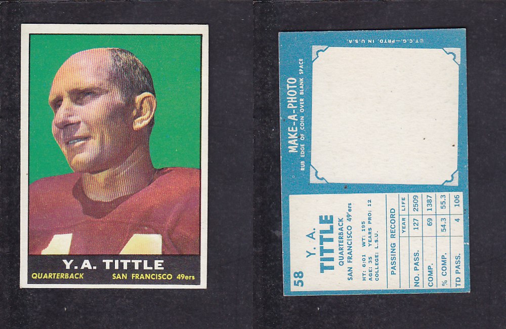 1961 NFL TOPPS FOOTBALL CARD #58 Y. TITTLE photo