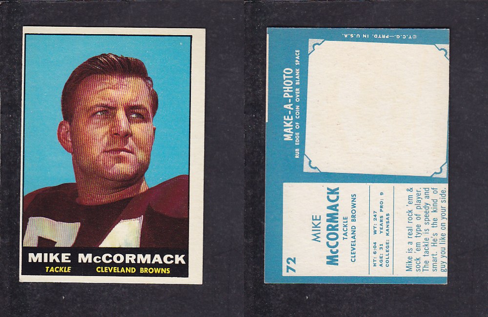 1961 NFL TOPPS FOOTBALL CARD #72 M. MCCORMACK photo