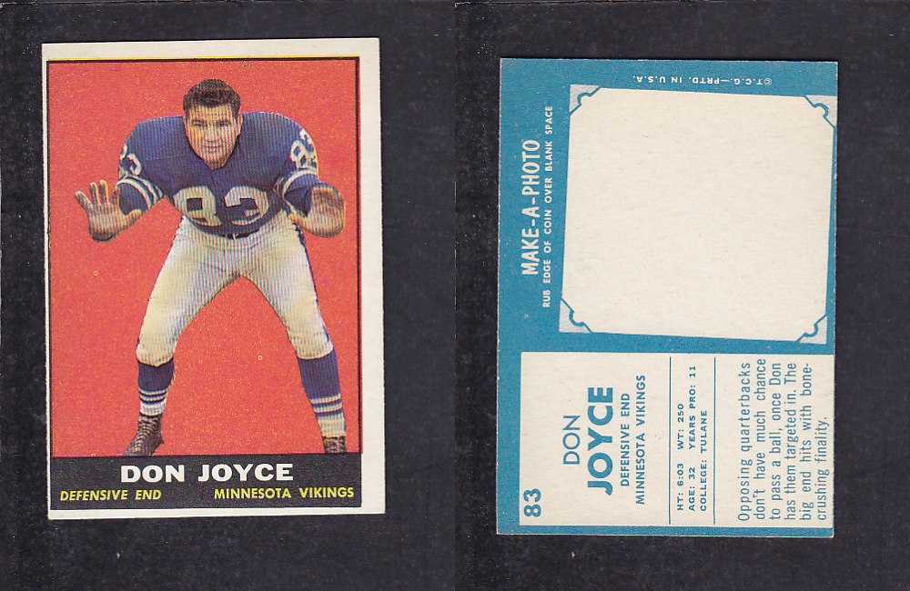 1961 NFL TOPPS FOOTBALL CARD #83 D. JOYCE photo