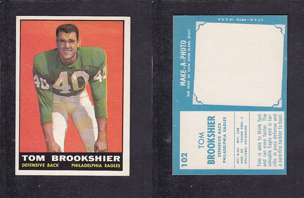 1961 NFL TOPPS FOOTBALL CARD #102 T. BROOKSHIER photo