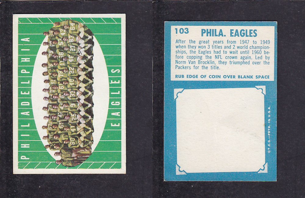 1961 NFL TOPPS FOOTBALL CARD #103 PHILADELPHIA EAGLES  photo