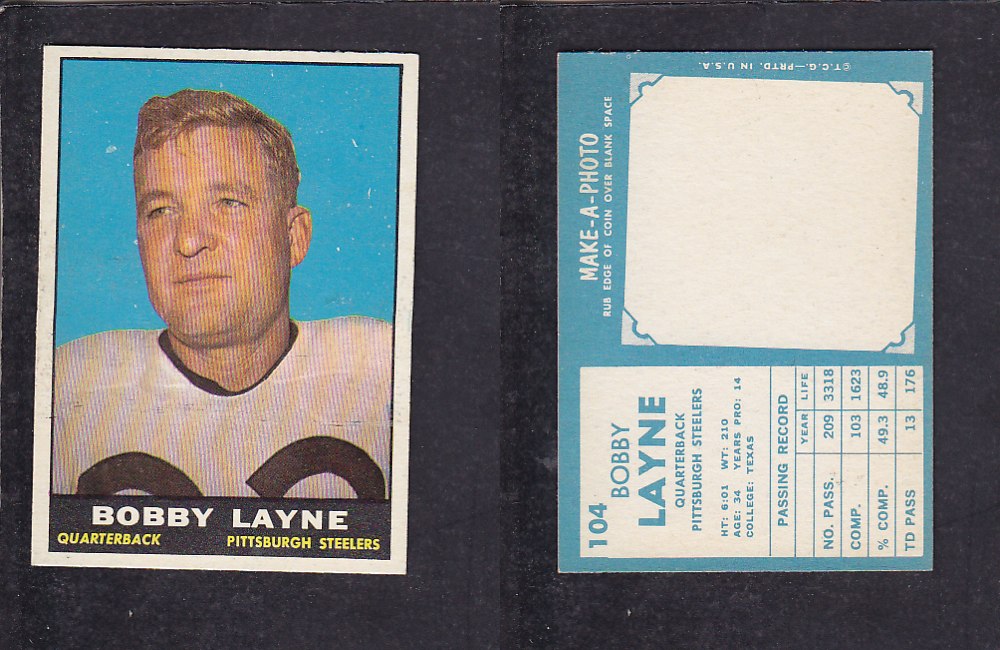 1961 NFL TOPPS FOOTBALL CARD #104 B. LAYNE photo