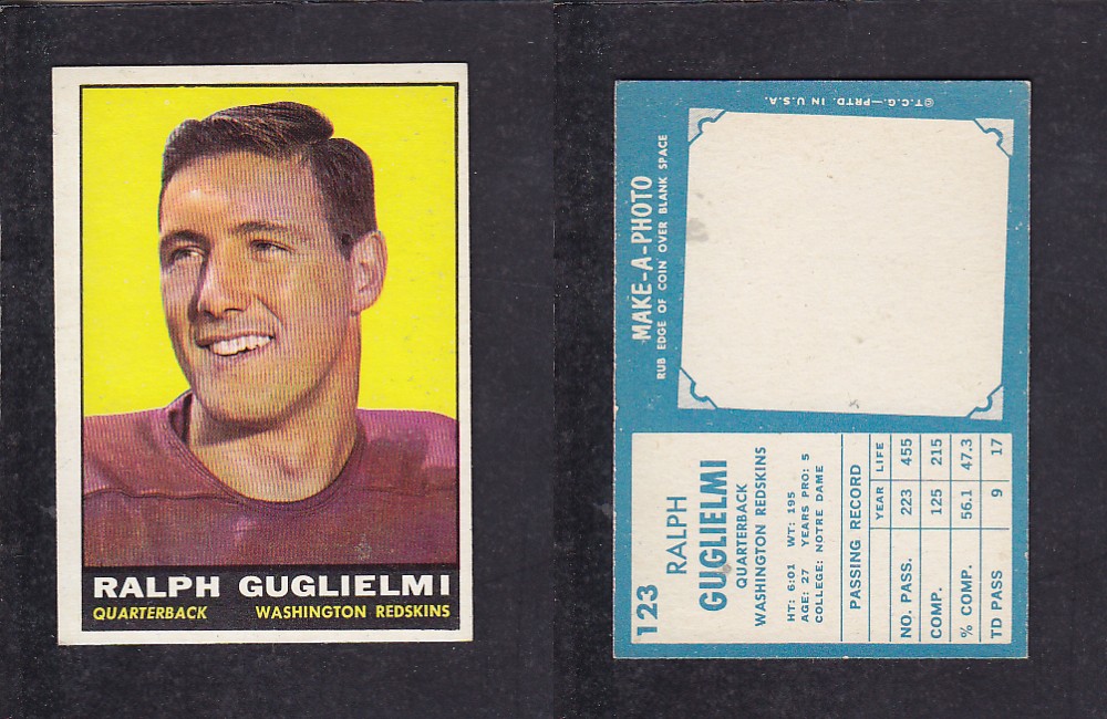 1961 NFL TOPPS FOOTBALL CARD #123 R. GUGLIELMI photo