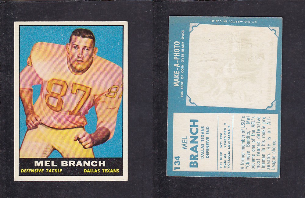 1961 NFL TOPPS FOOTBALL CARD #134 M. BRANCH photo