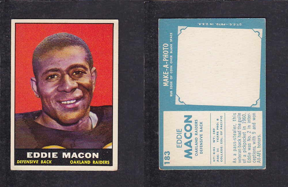 1961 NFL TOPPS FOOTBALL CARD #183 E. MACON photo