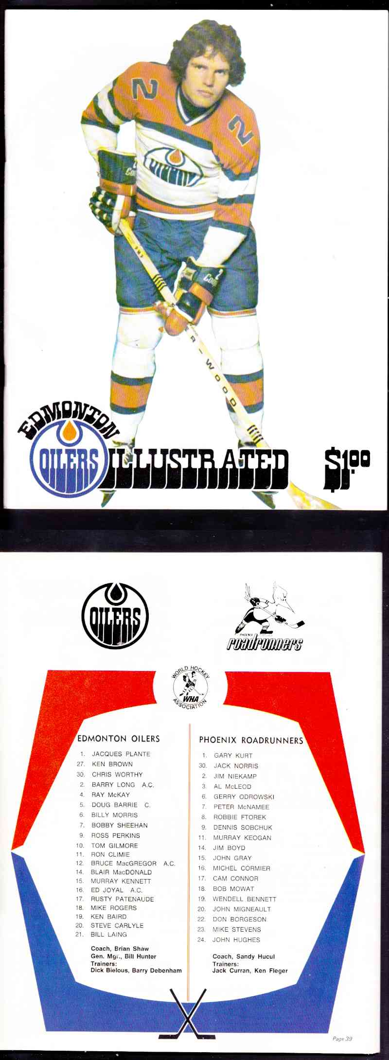 1975 WHA EDMONTON OILERS VS PHOENIX ROADRUNNERS PROGRAM photo