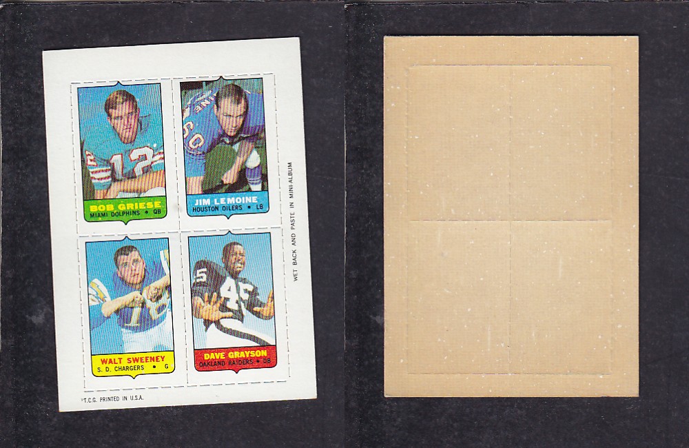 1969 NFL TOPPS FOOTBALL CARD 4 IN 1 INSERT B. GRIESE photo