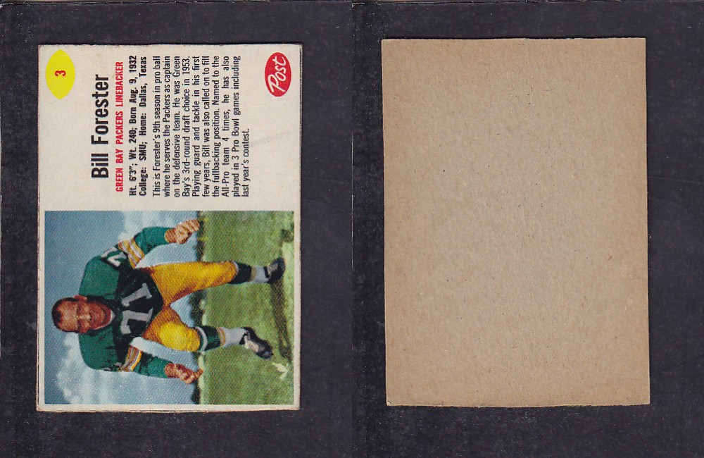 1962 NFL POST FOOTBALL CARD #3 B. FORESTER photo