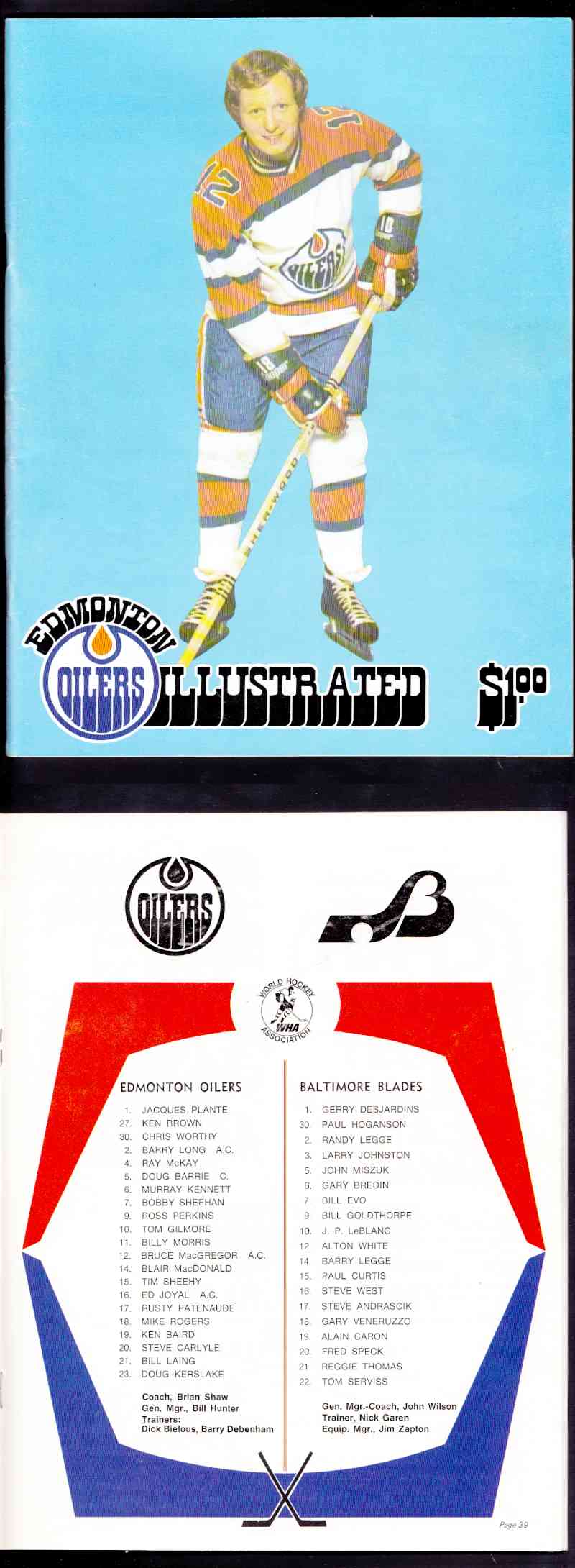 1975 WHA EDMONTON OILERS VS BALTIMORE BLADES PROGRAM photo