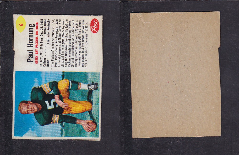 1962 NFL POST FOOTBALL CARD #6 P. HORNUNG photo