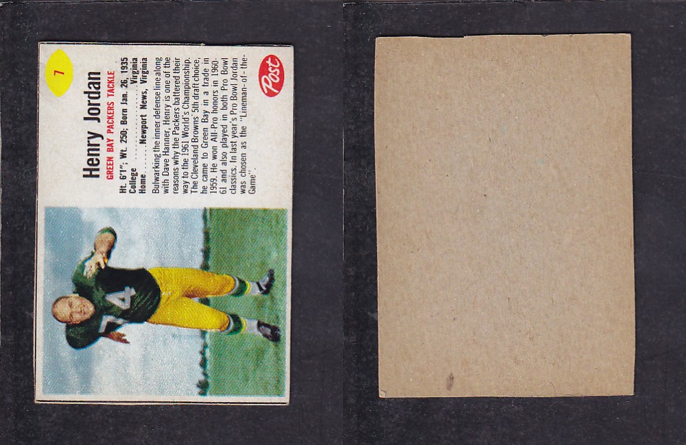 1962 NFL POST FOOTBALL CARD #7 H. JORDAN photo