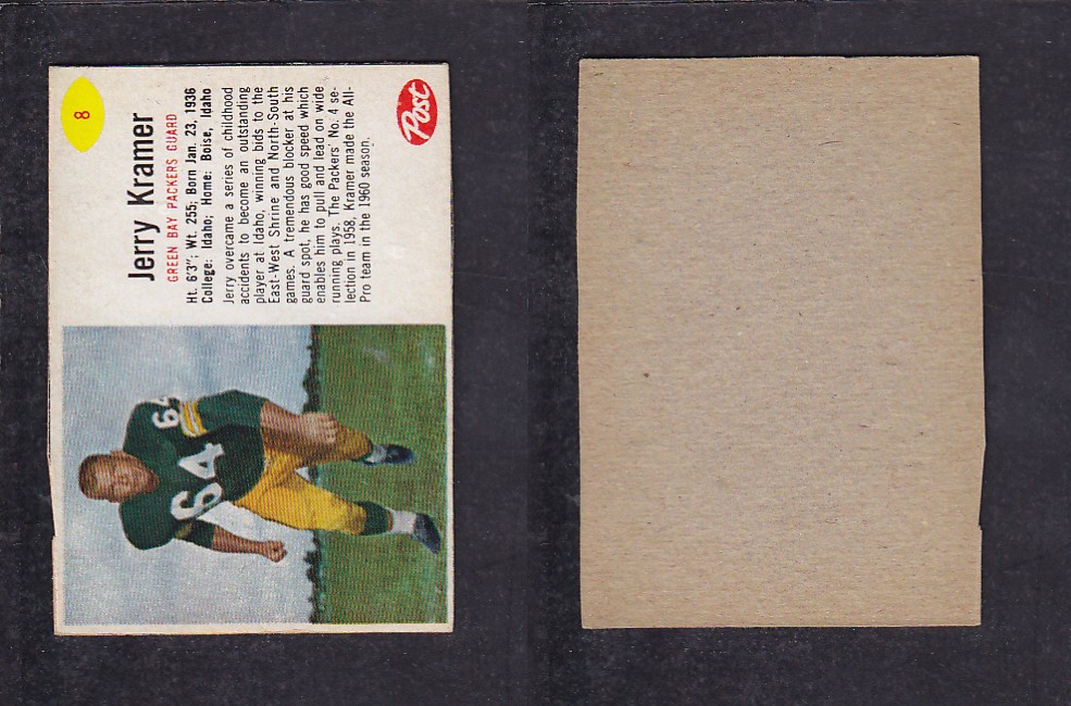1962 NFL POST FOOTBALL CARD #8 J. KRAMER photo