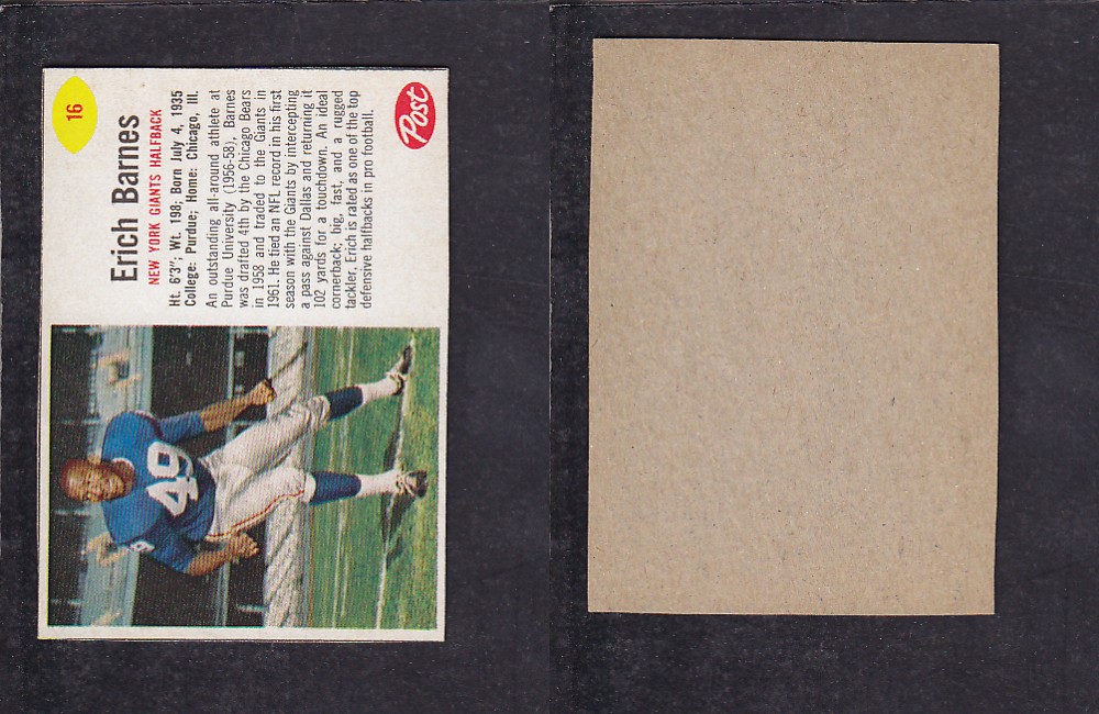 1962 NFL POST FOOTBALL CARD #16 E. BARNES photo