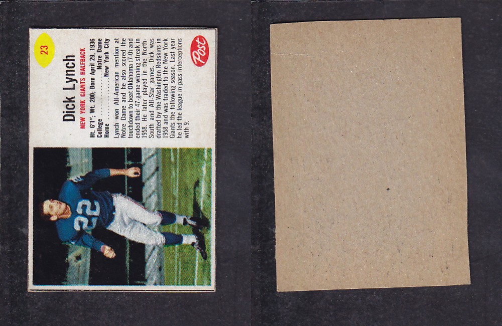 1962 NFL POST FOOTBALL CARD #23 D. LYNCH photo