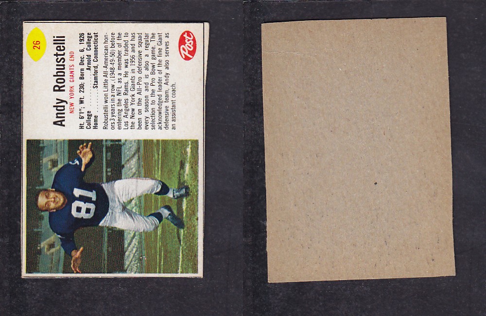1962 NFL POST FOOTBALL CARD #26 A. ROBUSTELLI photo