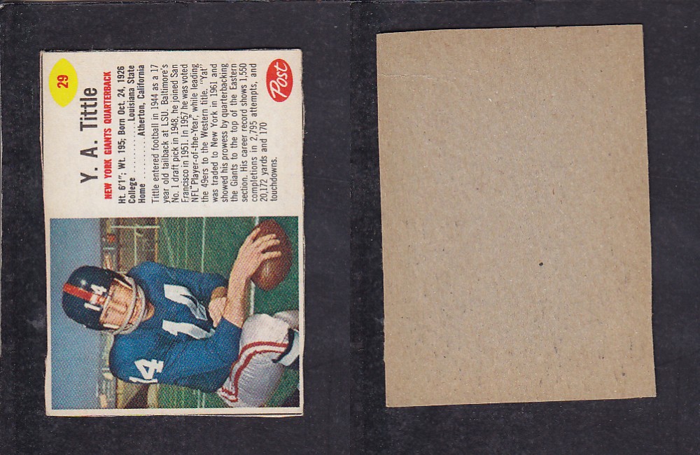 1962 NFL POST FOOTBALL CARD #29 Y. TITTLE photo