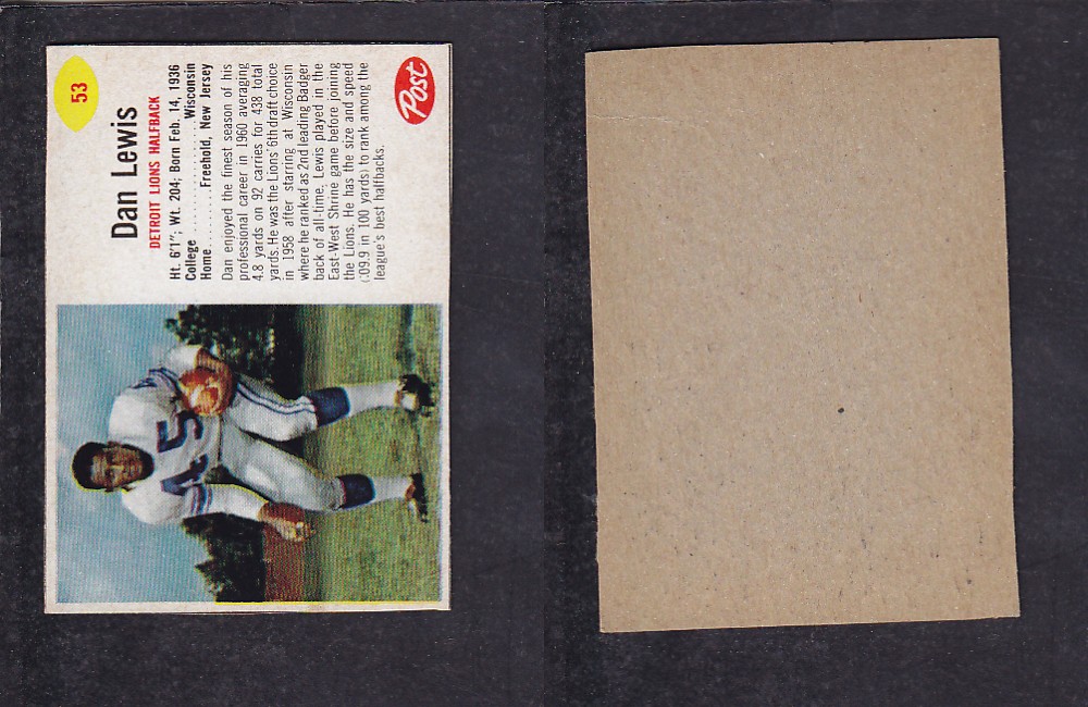1962 NFL POST FOOTBALL CARD #53 D. LEWIS photo