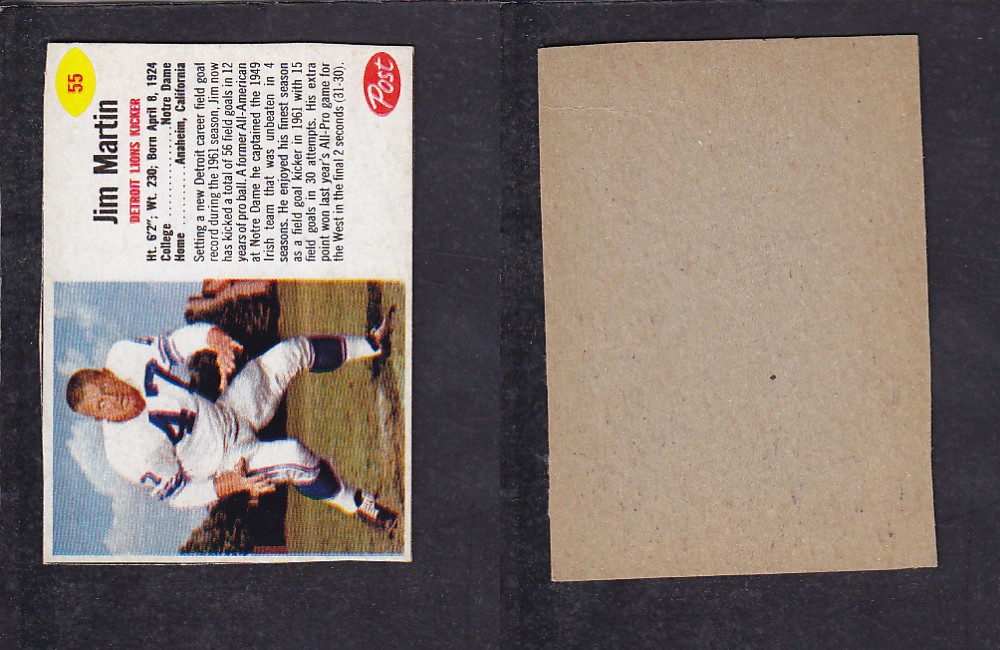 1962 NFL POST FOOTBALL CARD #55 J. MARTIN photo